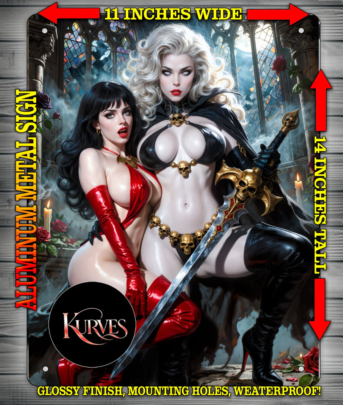 LADY DEATH V3 & VAMPIRELLA NICE Metal Sign Wall Art 14" x 11"