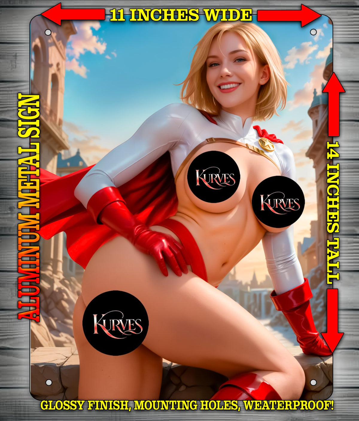 POWER GIRL NICE or NOTI Metal Sign Wall Art 14" x 11"