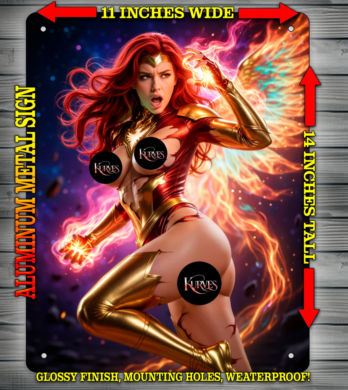 JEAN GREY PHOENIX NOTI Metal Sign Wall Art 14" x 11"