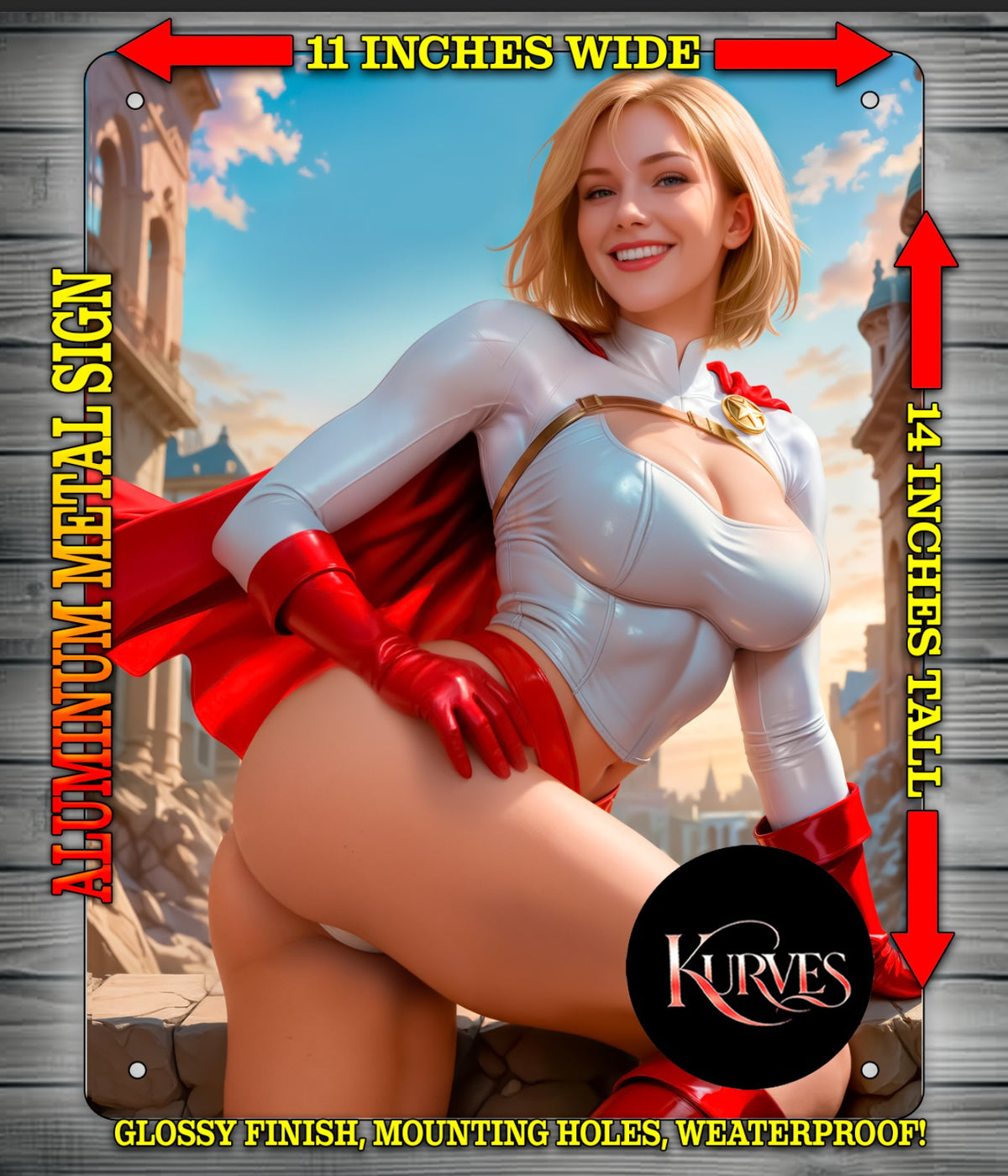 POWER GIRL NICE or NOTI Metal Sign Wall Art 14" x 11"