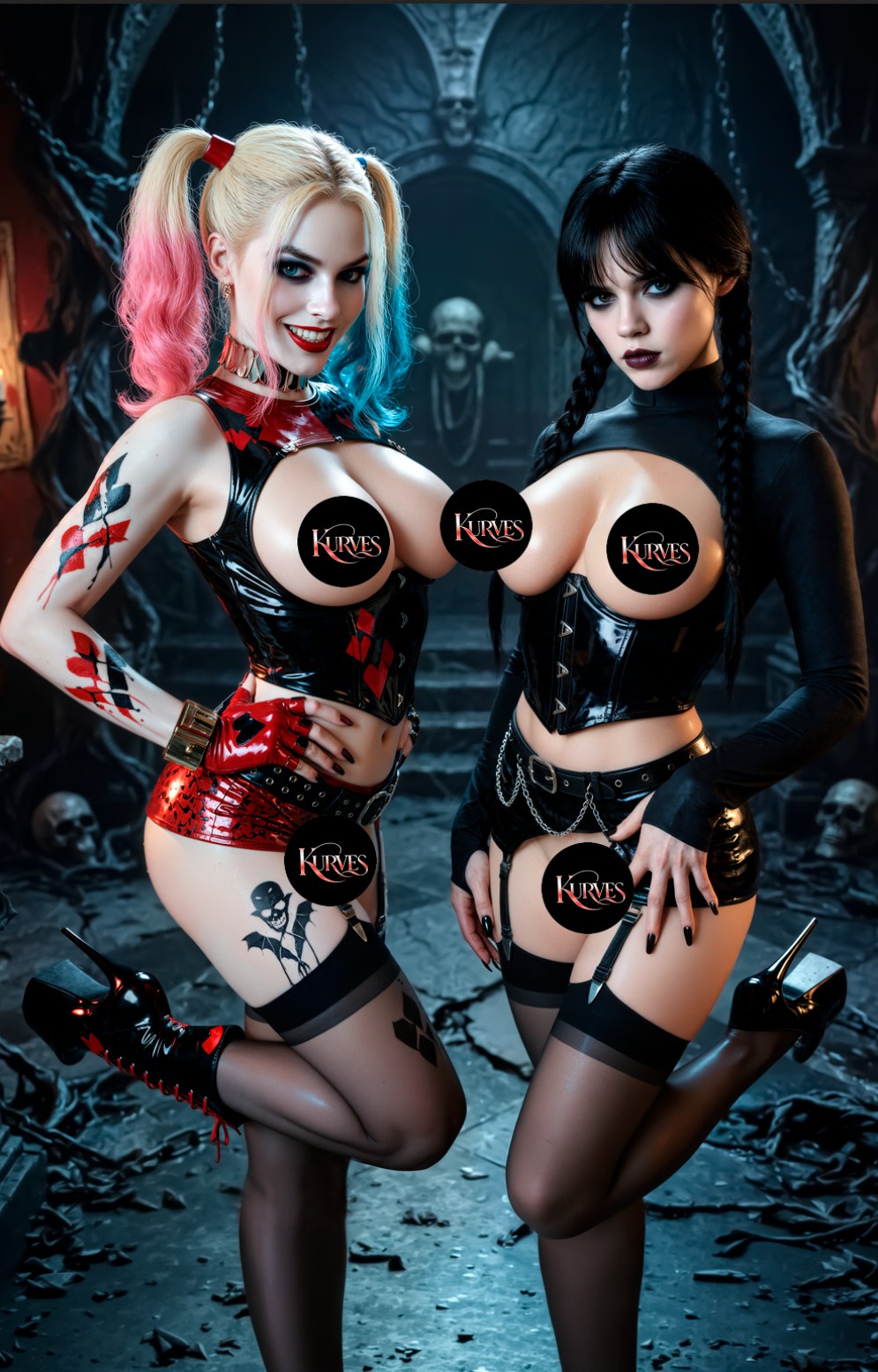 HARLEY QUINN & WEDNESDAY V4 | NOTI  | SINGLE COVER PRINT| KURVES COMICS