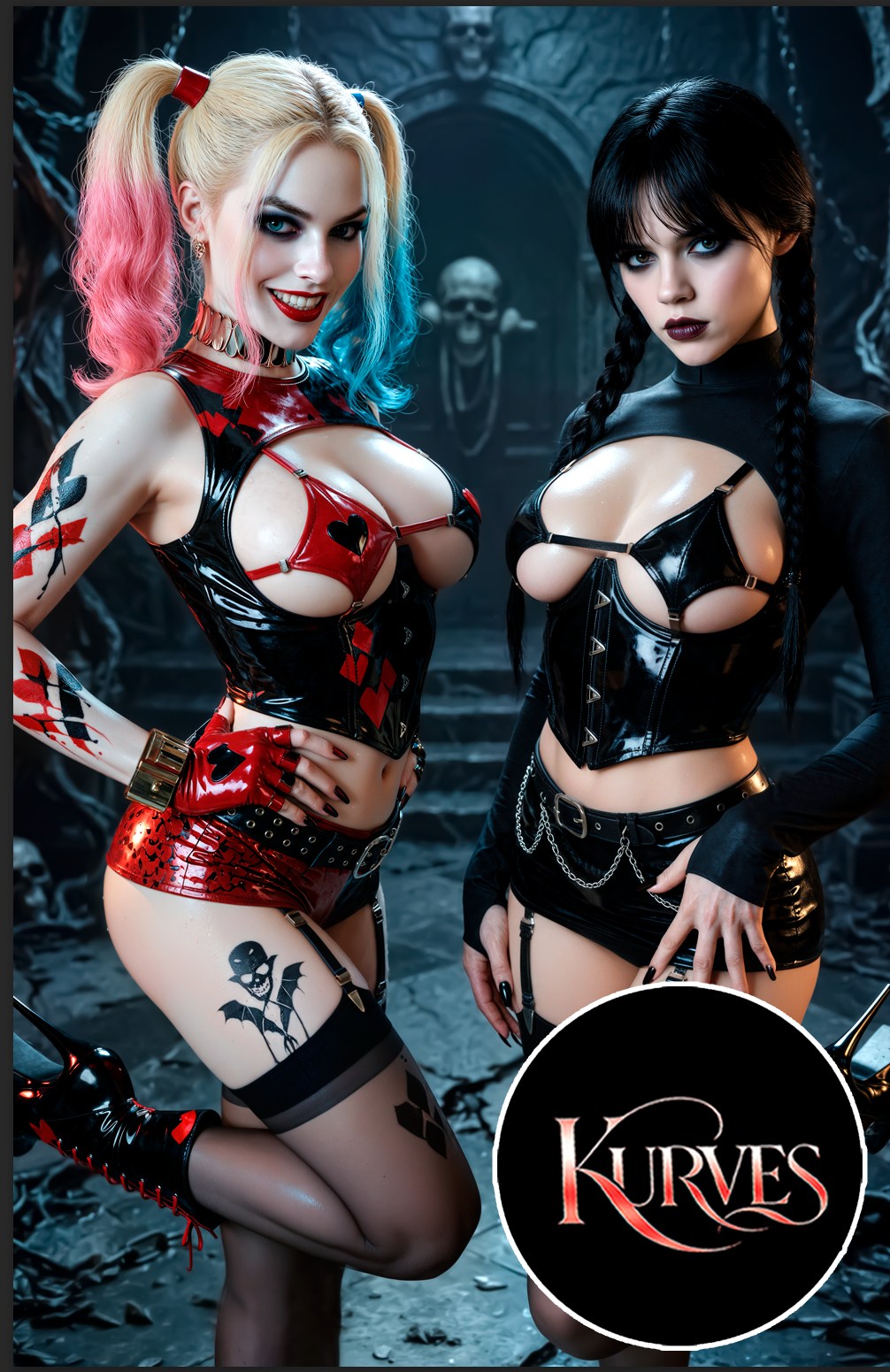HARLEY QUINN & WEDNESDAY | NOTI OR NICE | SINGLE COVER PRINT| KURVES COMICS