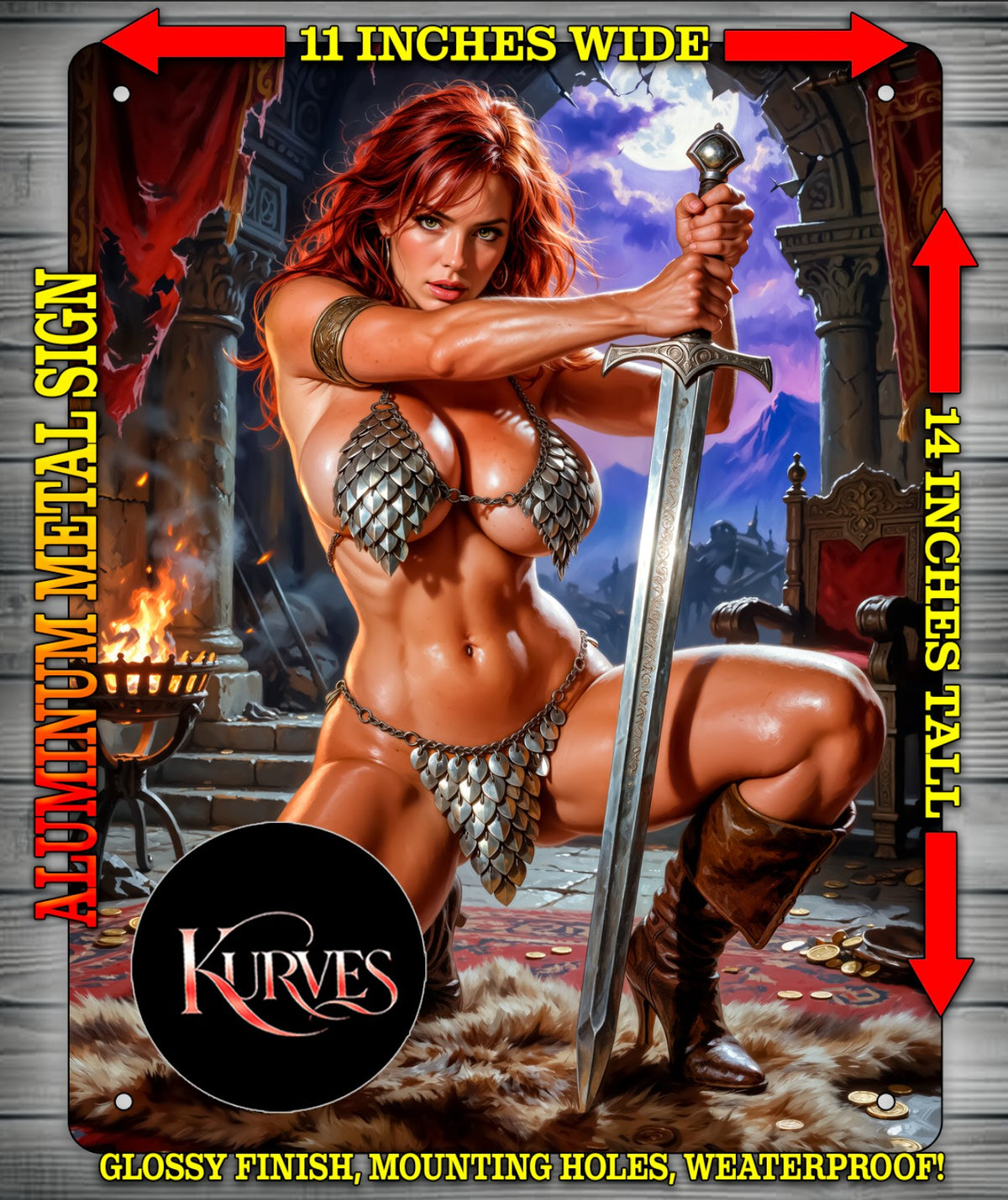 RED SONJA WITH SWORD NICE Metal Sign Wall Art 14" x 11"