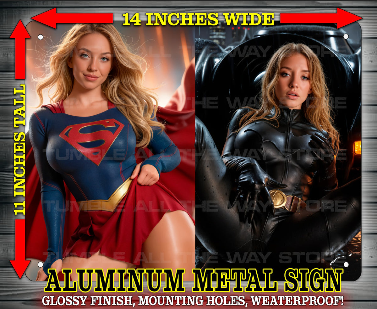 SYDNEY SUPERGIRL & BATGIRL NICE Metal Sign Wall Art 14" x 11"