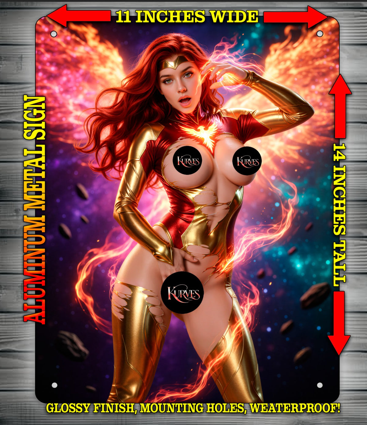 JEAN GREY PHOENIX V2 NOTI Metal Sign Wall Art 14" x 11"