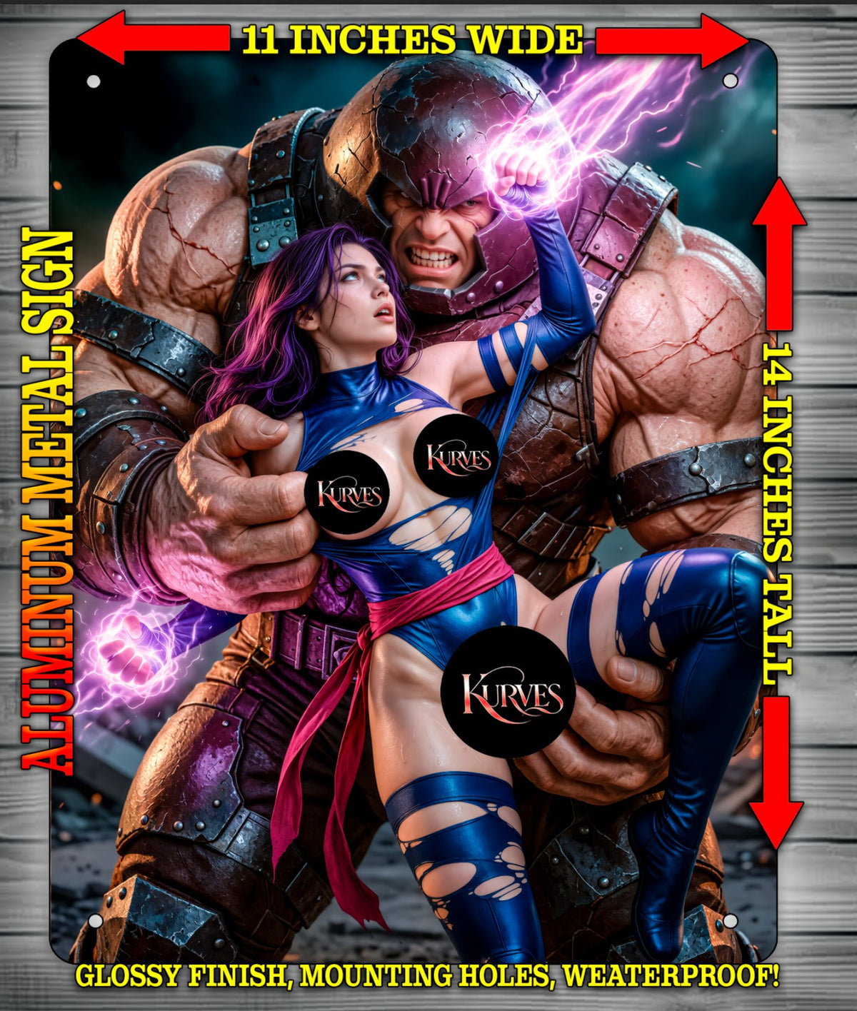 PSYLOCKE AND JUGGERNAUT V3 NOTI Metal Sign Wall Art 14" x 11"