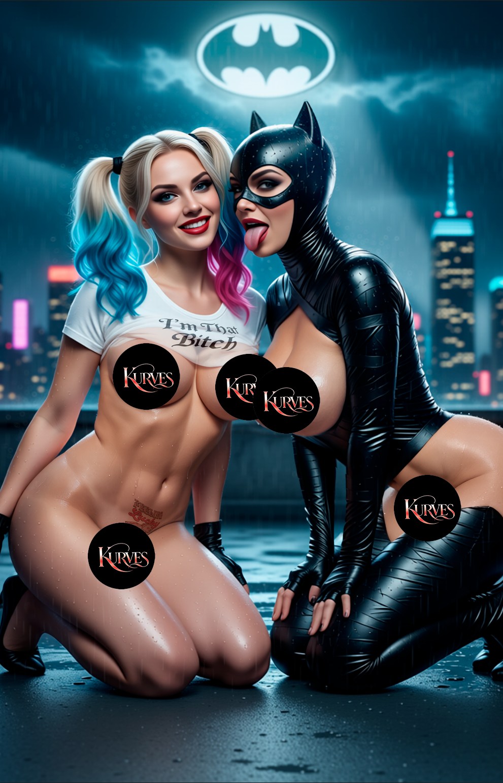 HARLEY QUINN & CATWOMAN | VIRGIN NOTI | SINGLE COVER PRINT| KURVES COMICS