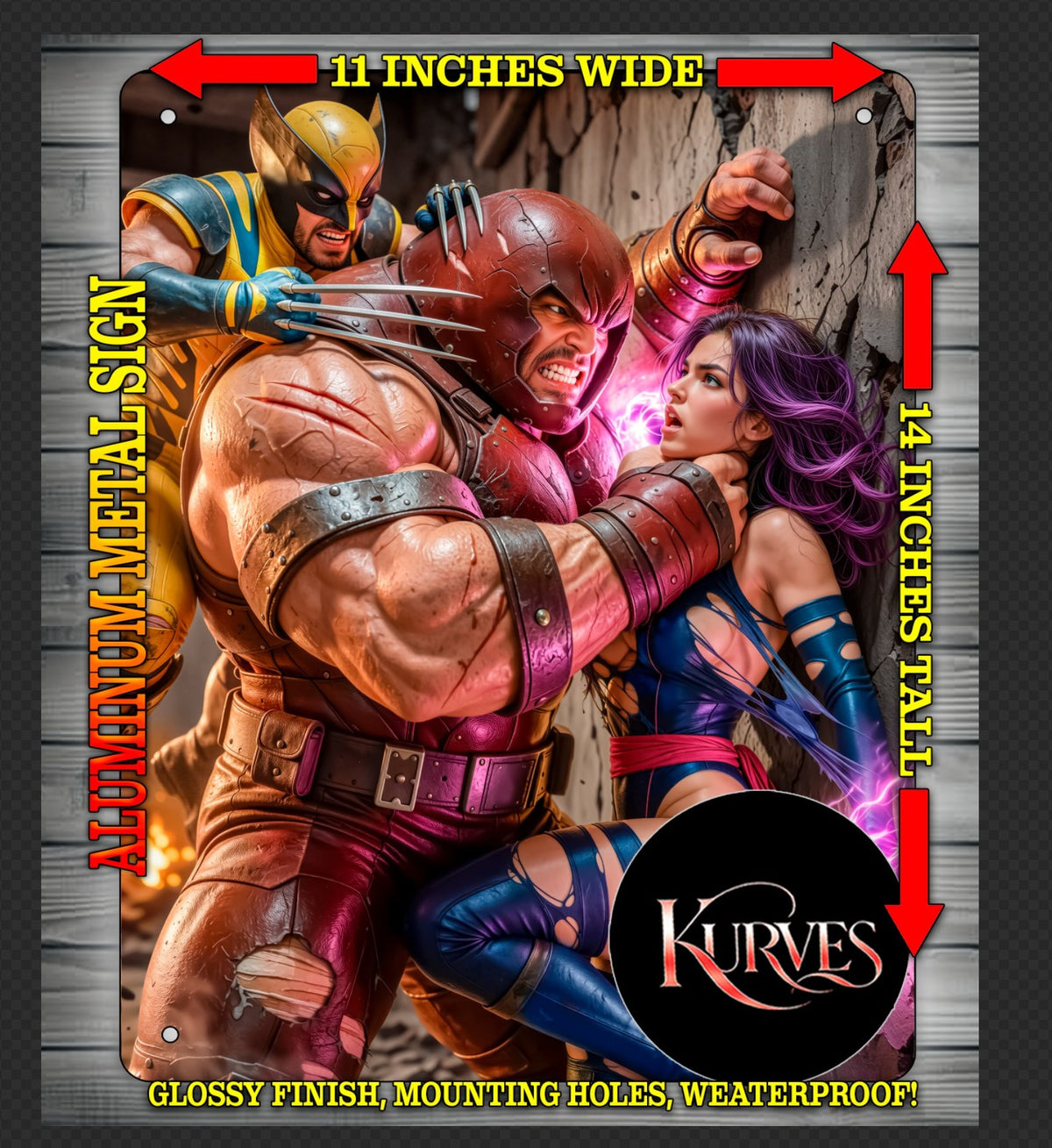 PSYLOCKE - JUGGERNAUT - WOLVERINE NICE Metal Sign Wall Art 14" x 11"
