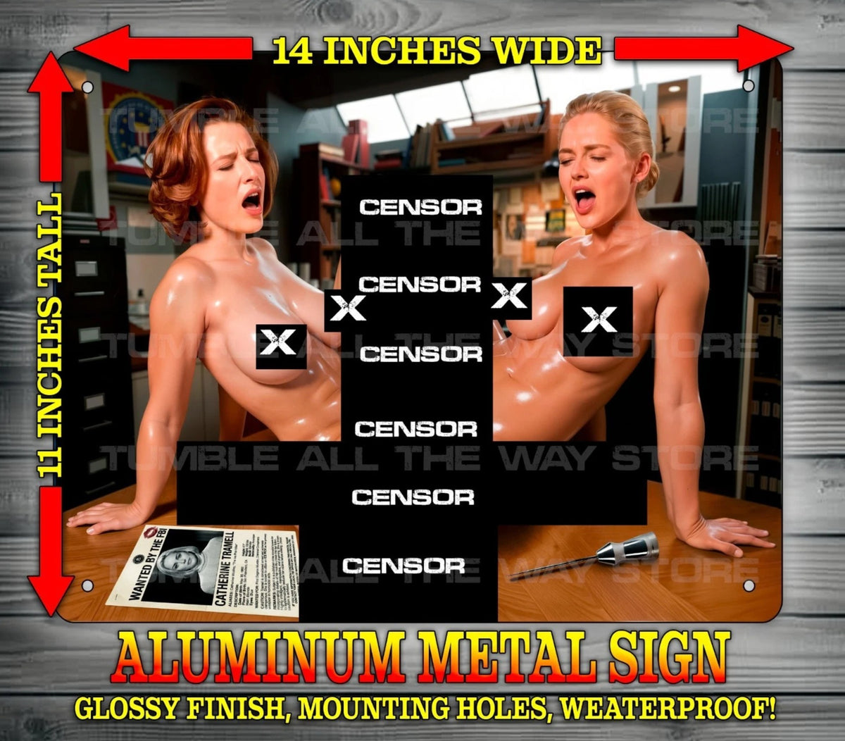 Sexy Dana Scully & Catherine Tramell Wet Cosplay ADULT Metal Sign Art 14 x 11
