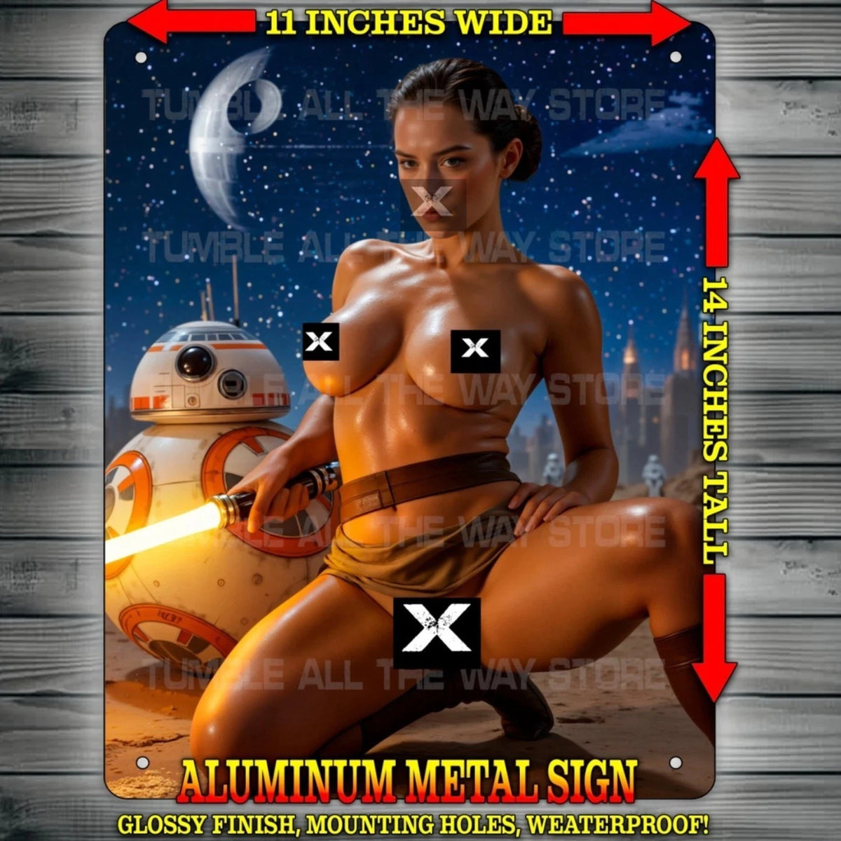 REY & BB8 V2 NOTI Metal Sign Wall Art 14" x 11"